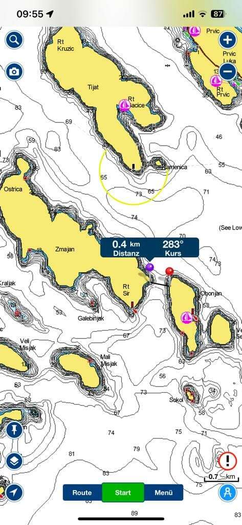 Archipel von Šibenik - Engstellen an denen Gleiten verboten ist