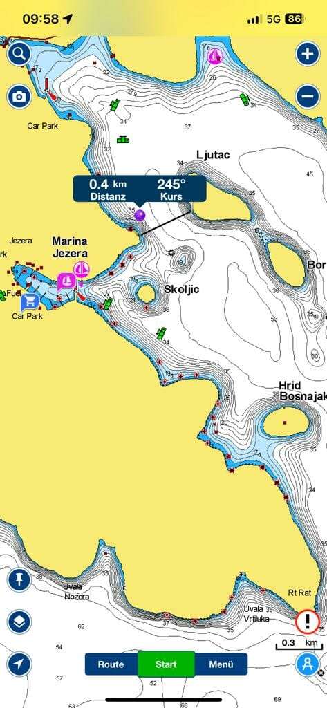 Archipel von Šibenik - Engstellen an denen Gleiten verboten ist