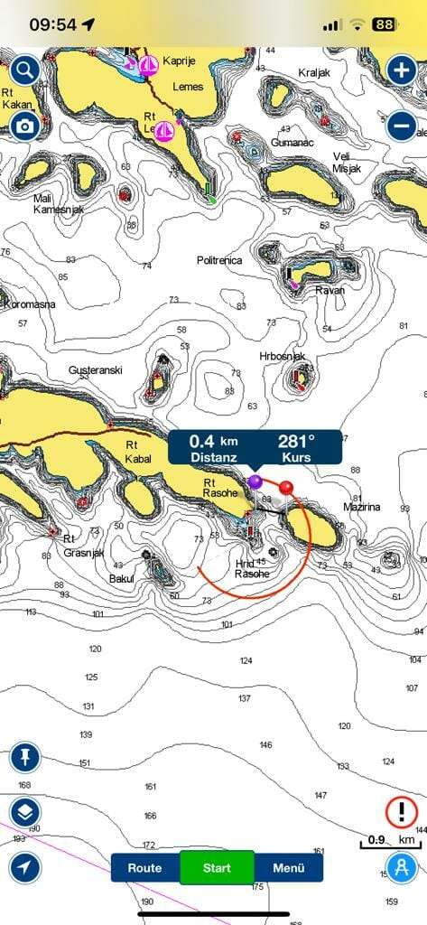 Archipel von Šibenik - Engstellen an denen Gleiten verboten ist